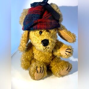 Boyds Bears Dog Indy in red plaid hat 6”